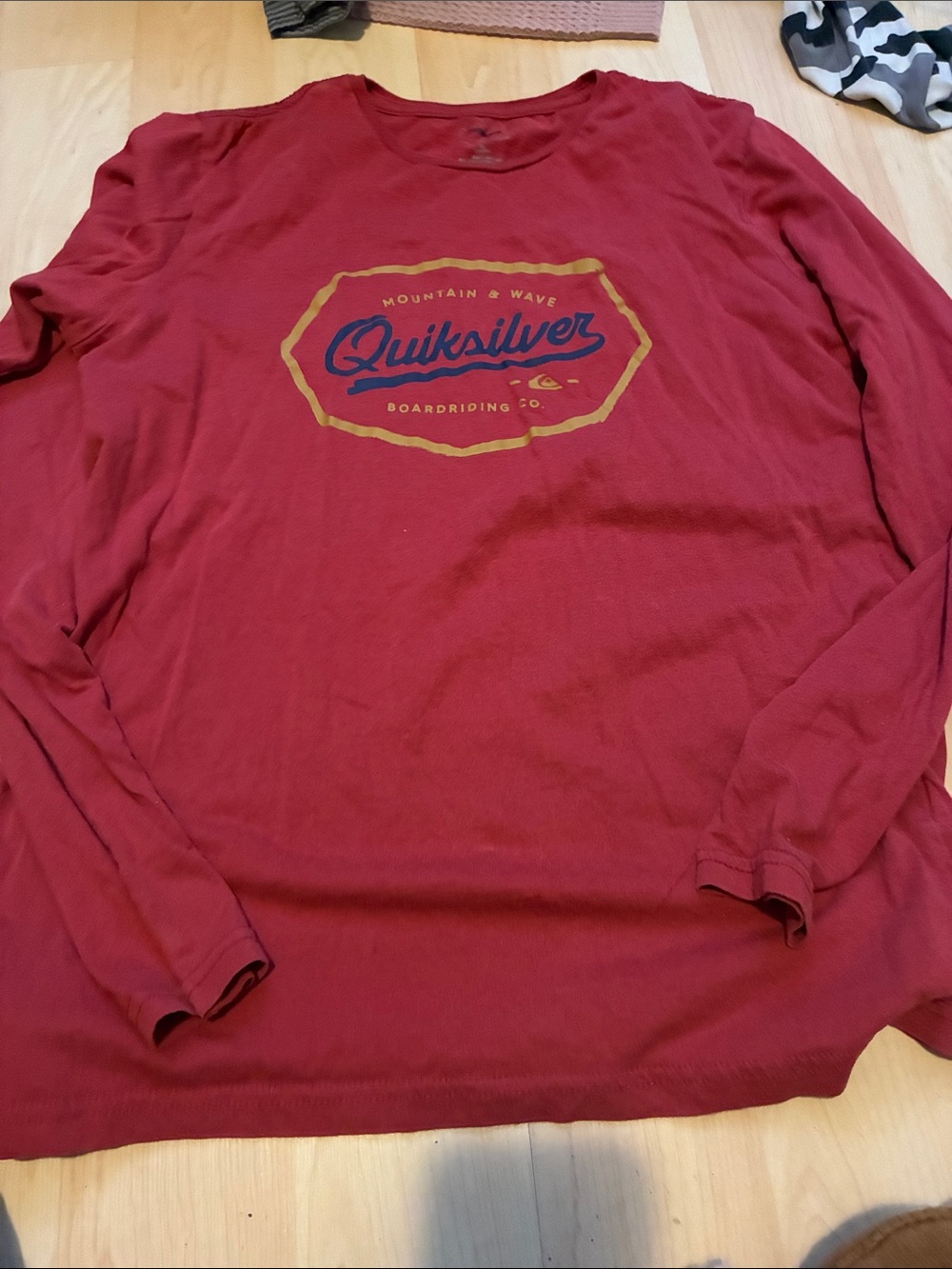 Quiksilver Long Sleeve Red Tee with Gold & Navy Logo